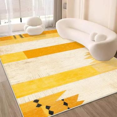 Imagem de Tapetes grandes amarelos abstratos para sala de estar, sofá de luxo, decoração de área, tapete para casa e quarto (5,2 x 6,5 pés (160 x 200 cm) / JH0027-Flannel-7)