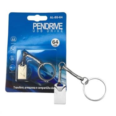 Imagem de Pendrive Chaveiro 64GB, USB 2.0, Prata, Design Compacto, Portátil, Alta Velocidade de Transferência, Armazenamento de Dados