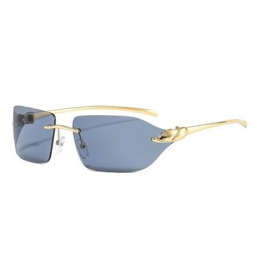 Imagem de Óculos de Sol Vintage Unique Cheetah Femininos Sem Aro com Lentes Transparentes Estilo Oceano, Proteção UV400, Cinza Dourado