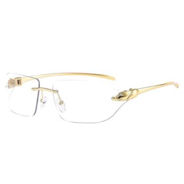 Imagem de Óculos de Sol Vintage Unique Cheetah Femininos Sem Aro com Lentes Transparentes Estilo Oceano, Proteção UV400, Dourados e Transparentes