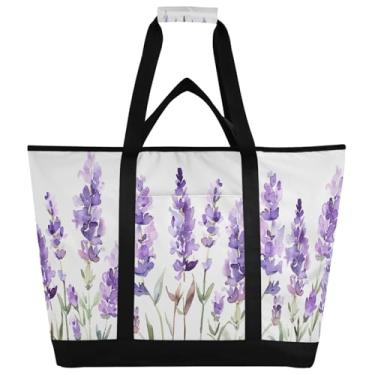 Imagem de STAYTOP Grande bolsa térmica térmica, linda lavanda dobrável para cozinha, reutilizável, lancheira, à prova de vazamento, sacola para compras, comida, viagem, praia, acampamento