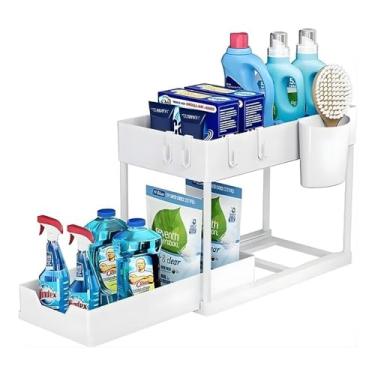 Imagem de Organizador Prateleira Multiuso 2 Andares com Bandeja Corrediça para Banheiro Cozinha Sala (Branco)