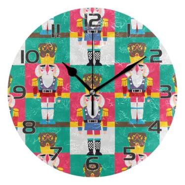 Imagem de YETTASBIN Relógio de parede quebra-nozes de Natal, silencioso, sem tique-taque, operado por bateria, relógio redondo decorativo criativo para cozinha, sala de estar, banheiro, decoração de escritório