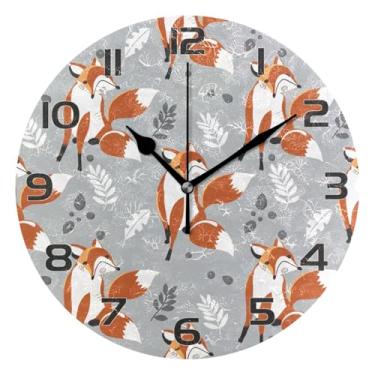 Imagem de YETTASBIN Relógio de parede Fox, silencioso, sem tique-taque, operado por bateria, relógio redondo decorativo criativo para cozinha, sala de estar, banheiro, decoração de escritório em casa, escola