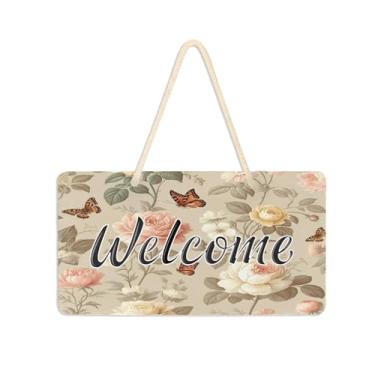Imagem de Burbuja Placa de boas-vindas floral vintage para porta da frente, placa de boas-vindas de PVC para decoração de férias de casa de fazenda, 15 x 28 cm