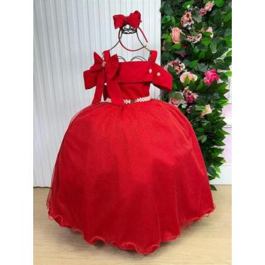 Imagem de Vestido Infantil Longo Vermelho para Formatura com Tule e Glitter para