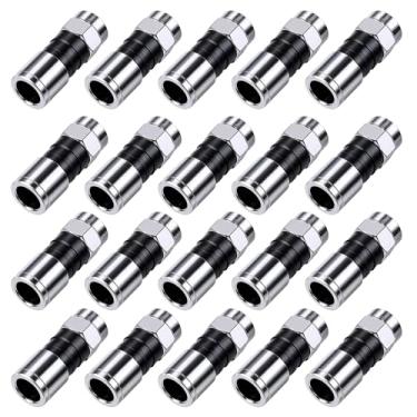 Imagem de Conectores de compressão RG6 Preto F Tipo Rg6 Conectores de cabo coaxial compatíveis com TV a cabo universal Dual, Tri Quad Shield