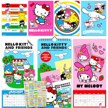 Imagem de Hello Kitty and Friends Calendário 2026 - Deluxe 2026 Hello Kitty and My Melody Mini Poster Calendar Bundle com mais de 100 adesivos de lembrete (presentes Sanrio, material de escritório)
