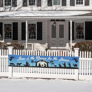 Imagem de Faixa de cerca de presépio Evergreen, 3 m Grande Jesus Religioso Sinal de Quintal Bandeiras de Natal, Envoltório de Férias, Faixa de Fundo Pendurada, Decoração de Festa de Eventos Internos e Externos