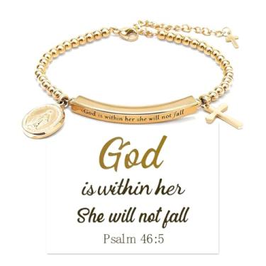 Imagem de 72ore Pulseira Faith para mulheres God Is Within Her She Will Not Fall Versículo bíblico joia cristã força presentes inspiradores, Large, Zinco, Sem Pedra Preciosa