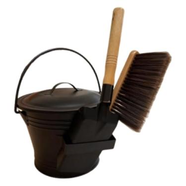 Imagem de Generic Balde de cinzas com tampa, pá e vassoura de mão. Balde de metal para uso interno e externo.