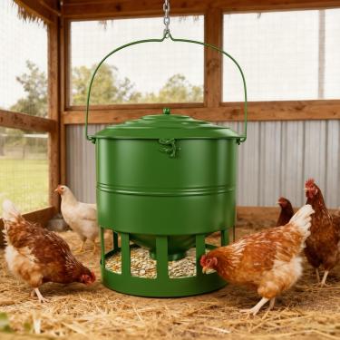 Imagem de Alimentador de frango suspenso de metal sem desperdício, alimentador automático de frango à prova de chuva de 11 kg, alimentador de frango sem derramamento, alimentador de galinha por gravidade à