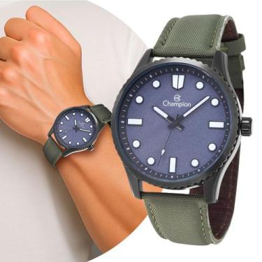 Imagem de Relógio Masculino Verde e Cinza de Pulso com Pulseira de Nylon à Prova