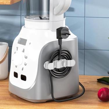 Imagem de 1 Enrolador de cabo de cozinha, organizador de cabos de alimentação, gancho de armazenamento, suporte de plugue, clipe de parede, suporte de colher de arroz (branco)