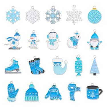 Imagem de Elecrelive 20 peças pingentes de esmalte azul de Natal inverno luvas de floco de neve cachecol roupas pingentes para pulseira de Natal brinco colar faça você mesmo joias