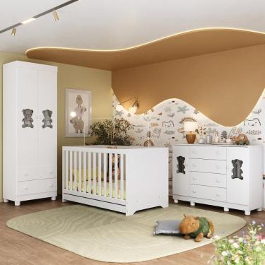 Imagem de Quarto De Bebê Completo Com Berço Americano 3 Em 1 Fofura Multimóveis MP4657 Branco
