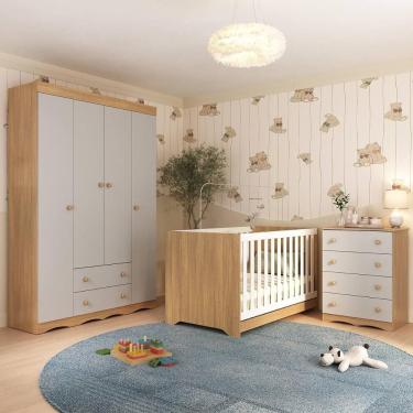 Imagem de Quarto De Bebê Completo Com Berço Americano 3 Em 1 Realeza Multimóveis MP4587 Madeirado-off White