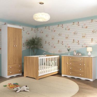 Imagem de Quarto De Bebê Completo Com Berço Americano 3 Em 1 Realeza Multimóveis MP4595 Branco-madeirado