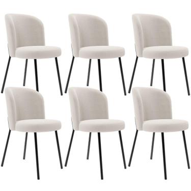 Imagem de Kit 6 Cadeiras Sala De Jantar Estofada Gavi L02 Bouclê Cru - Lyam Decor