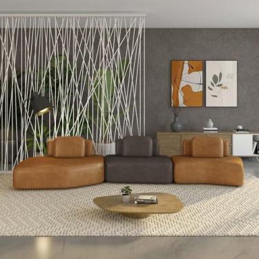 Imagem de Sofá Ilha Sala de Estar Dakota 3 Módulos 484cm Encostos Almofadas Soltas PU Caramelo/Marrom G33 - Gran Belo