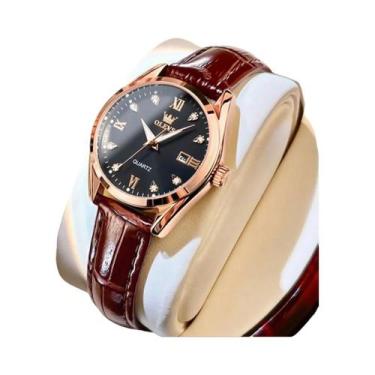 Imagem de Relógio De Pulso Feminino Elegante Com Pulseira De Couro E Diamantes, 