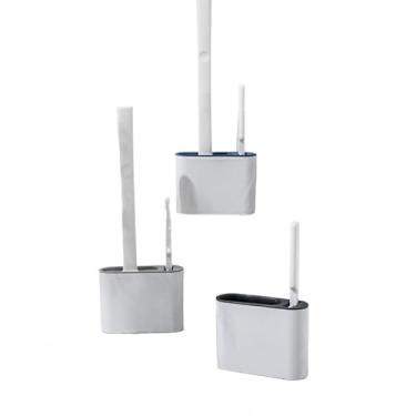 Imagem de Escova De Limpeza Com Suporte Adesivo Para Parede de Silicone Limpa Privada Banheiro Vaso Sanitário