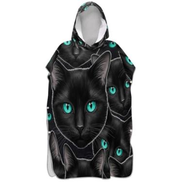 Imagem de Joisal Roupão para troca de poncho de surfe animal gato preto para Adul absorvente masculino poncho com capuz toalha de natação
