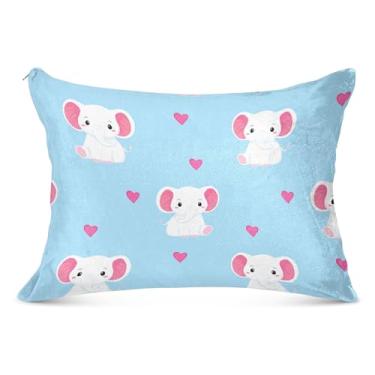 Imagem de Linda fronha de flanela azul elefante desenho animado fronha decorativa King Queen padrão capa de almofada divertida para cama grande, tamanho king, 50,8 cm x 101,6 cm