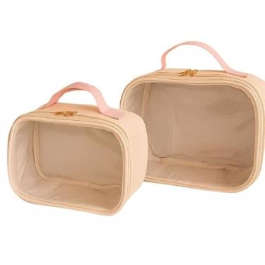 Imagem de Kit 2 peças necessaire maleta transparente organizadora para itens de higiene ou fraldas portátil(Rosa bebê)