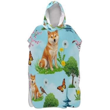 Imagem de Joisal Lindo cão Shiba Inu Surf Poncho Trocador Adulto Secagem Rápida Ponchos de Praia para Homens Toalha de Banho com Capuz