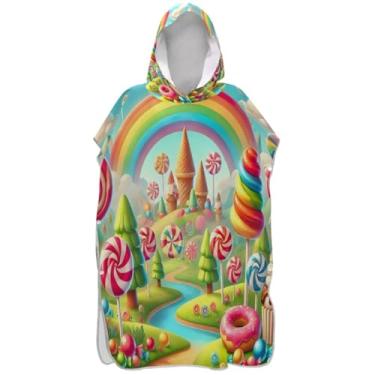 Imagem de Joisal Poncho de surfe trocador de roupão para banho de praia Adul toalhas com capuz absorventes doces arco-íris ponchos adultos para mulheres