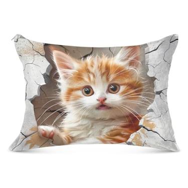 Imagem de Linda fronha de flanela de gato decorativo padrão queen king size fronha fofa para sofá de cama de casa, tamanho king, 50,8 cm x 101,6 cm