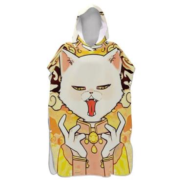 Imagem de TSENQUE Poncho de surfe para adultos trocador de roupão toalha de praia floral plus size masculino poncho com capuz desenho animado gato branco arte