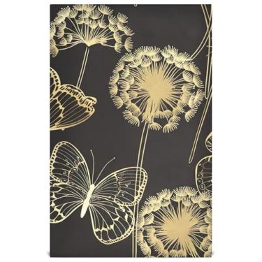 Imagem de Joisal Conjunto de toalhas de chá douradas borboletas dente-de-leão pretas fofas toalhas de chá de cozinha panos decorativos panos absorventes 45 x 71 cm, pacote com 4