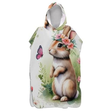 Imagem de Poncho de surfe reutilizável para adultos trocador de roupa de banho toalhas com capuz bonito coelho aquarela vívido homens mulheres poncho com capuz