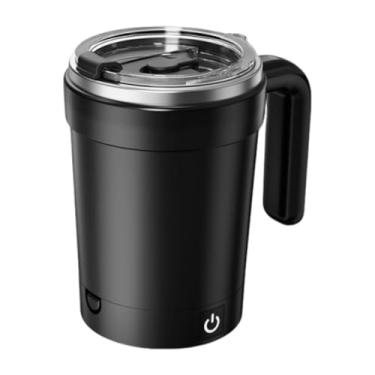Imagem de KiBcsLic Caneca de café com misturador automático de 380 ml, multiuso, para misturar cacau e chocolate, acessório ideal para viagens, acampamentos, trilhas e, Preto