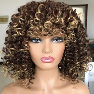 Imagem de Dioche Perucas Afro Curtas Encaracoladas para Mulheres Negras Peruca Macia Com Franja Sem Derramamento de Calor Cabelo Sintético Cosplay Festa Uso Diário (BLACK)