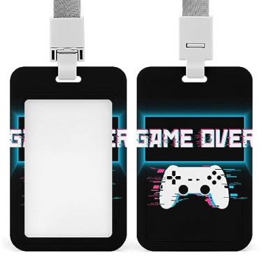 Imagem de Maquete realista de controle de jogo sem fio moderno com cordão, suporte de cartão de plástico com clipe removível para estudante, professor, enfermeira, escritório, 11 x 6,9 cm