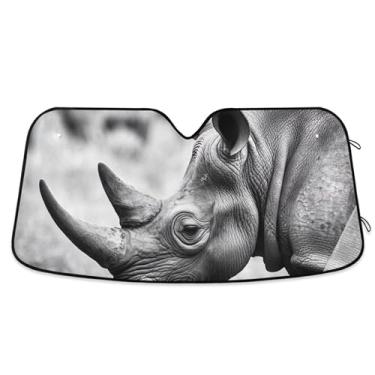 Imagem de Rhino Preto Branco Foto Rhino Persiana Personalizada para Para-brisa de Carro Bonito Retrátil Dobrável Carros Persianas para Janelas Frontais Floral Automotivo S, 134,6 cm x 59,7 cm