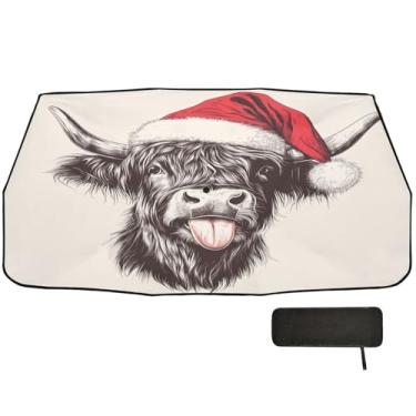 Imagem de Guarda-chuva de carro bege vaca Papai Noel para-brisa frontal proteção de isolamento térmico persianas de janela de carro retráteis 147 x 75 cm acessórios de carro