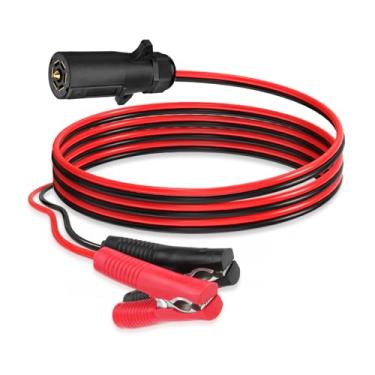 Imagem de ELFCULB Plugue de reboque de 7 vias para cabo de clipes jacaré, grampos de bateria 10AWG para conector de reboque de 7 pinos para trailer trailer (5FT)