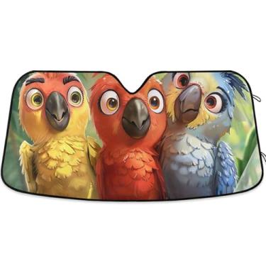 Imagem de Toldo de sol personalizado de papagaios de desenho animado para para-brisa de carro bonito dobrável sombra de carro para para-brisa dianteiro impressão animal retrátil M, 139,7 cm x 70,1 cm
