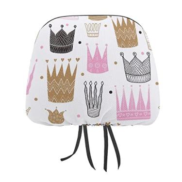 Imagem de Coroas de princesa sem costura rosa ouro preto estilo branco 1 peça capa universal para encosto de cabeça para assento de carro, capa macia para encosto de cabeça de carro, acessórios de decoração