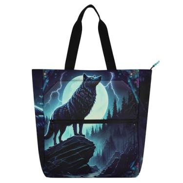 Imagem de GAIGEO Sacolas femininas de trabalho de lobo preto para escola, bolsa para professores, amantes de livros