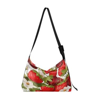 Imagem de Muitos patos de borracha em uma bolsa Hobo de ombro leve azul, bolsa de ombro de couro, bolsa tiracolo de couro para homens, Beautiful Strawberry-2, One Size