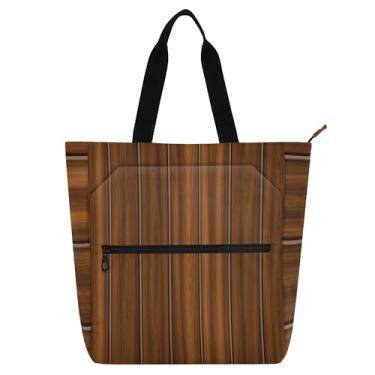 Imagem de Sacolas de trabalho com textura de madeira marrom para mulheres bolsa de lona para livros de praia com zíper para uso diário para amantes de livros presentes