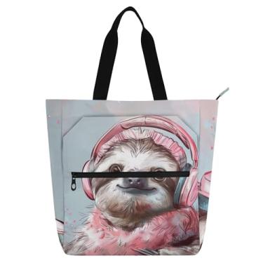 Imagem de Linda bolsa de trabalho em aquarela de preguiça para mulheres, bolsa escolar de lona com zíper, bolsas para professores, presentes para amantes de livros