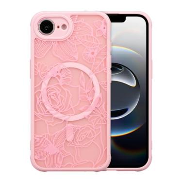 Imagem de XIZYO Capa magnética para iPhone 16e floral rosa linda capa de telefone [compatível com Magsafe] para mulheres meninas padrão estético fina TPU à prova de choque, rosa