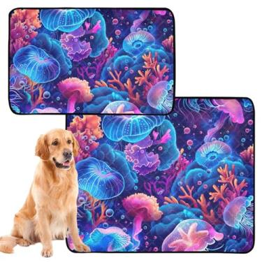 Imagem de TSENQUE Almofadas coloridas de água-viva oceano roxo para cães laváveis à prova d'água tapete de cercadinho para cães gatos reutilizável para animais de estimação almofadas absorventes de penico