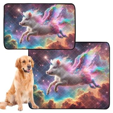 Imagem de TSENQUE Unicórnio Pig Fancy Universe Tapete de xixi para animais de estimação extragrande lavável para animais de estimação tapete antiderrapante impermeável tapete absorvente para parto, pequeno x